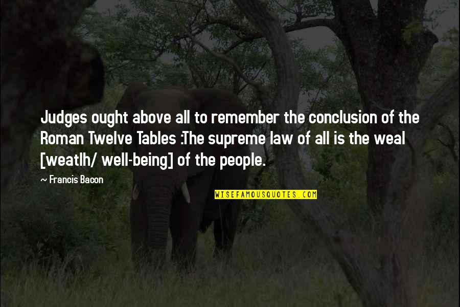 The Twelve Tables Quotes By Francis Bacon: Judges ought above all to remember the conclusion