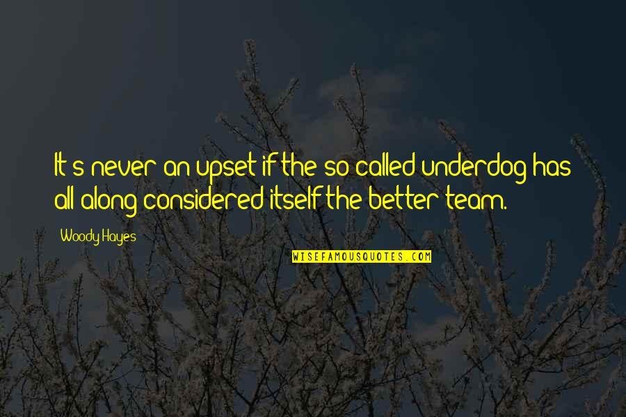 The Underdog Quotes By Woody Hayes: It's never an upset if the so-called underdog