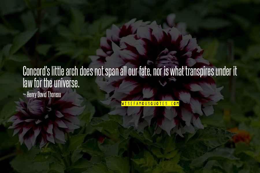 The Universe And Fate Quotes By Henry David Thoreau: Concord's little arch does not span all our The Universe And Fate Quotes By Henry David Thoreau: Concord's little arch does not span all our
