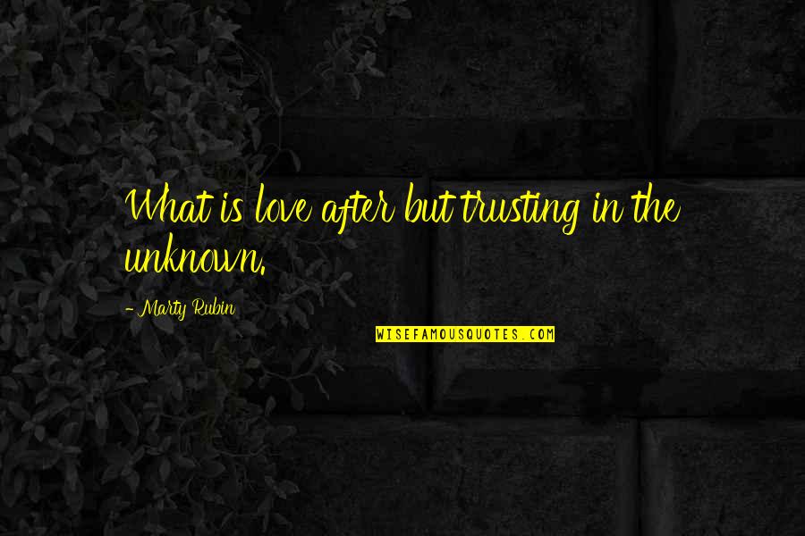 The Unknown Love Quotes By Marty Rubin: What is love after but trusting in the The Unknown Love Quotes By Marty Rubin: What is love after but trusting in the