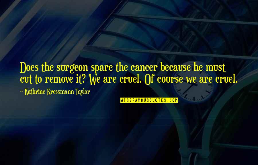 The Unknown World Quotes By Kathrine Kressmann Taylor: Does the surgeon spare the cancer because he