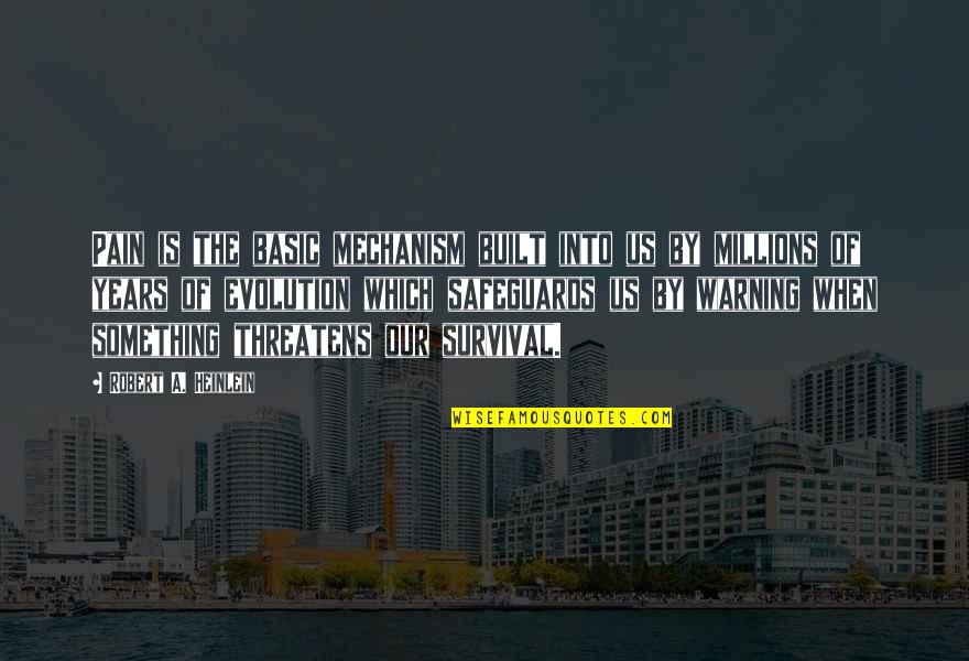 The Us Quotes By Robert A. Heinlein: Pain is the basic mechanism built into us