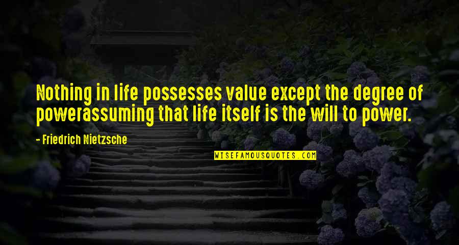 The Value Of Life Quotes By Friedrich Nietzsche: Nothing in life possesses value except the degree