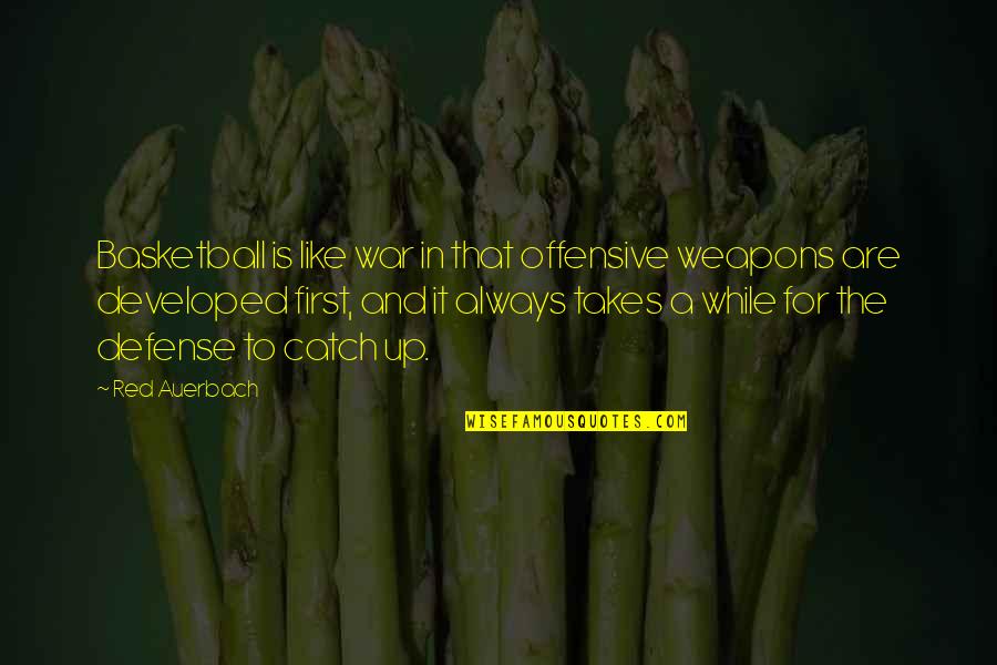 The War In Quotes By Red Auerbach: Basketball is like war in that offensive weapons The War In Quotes By Red Auerbach: Basketball is like war in that offensive weapons
