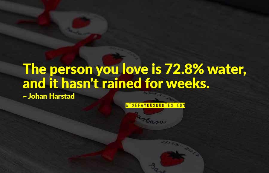 The Water And Love Quotes By Johan Harstad: The person you love is 72.8% water, and