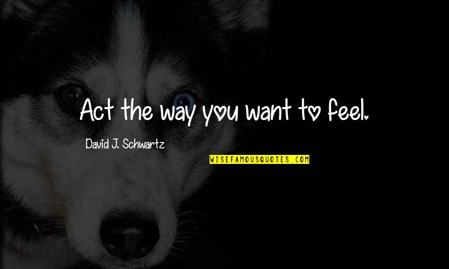 The Way You Act Quotes By David J. Schwartz: Act the way you want to feel.