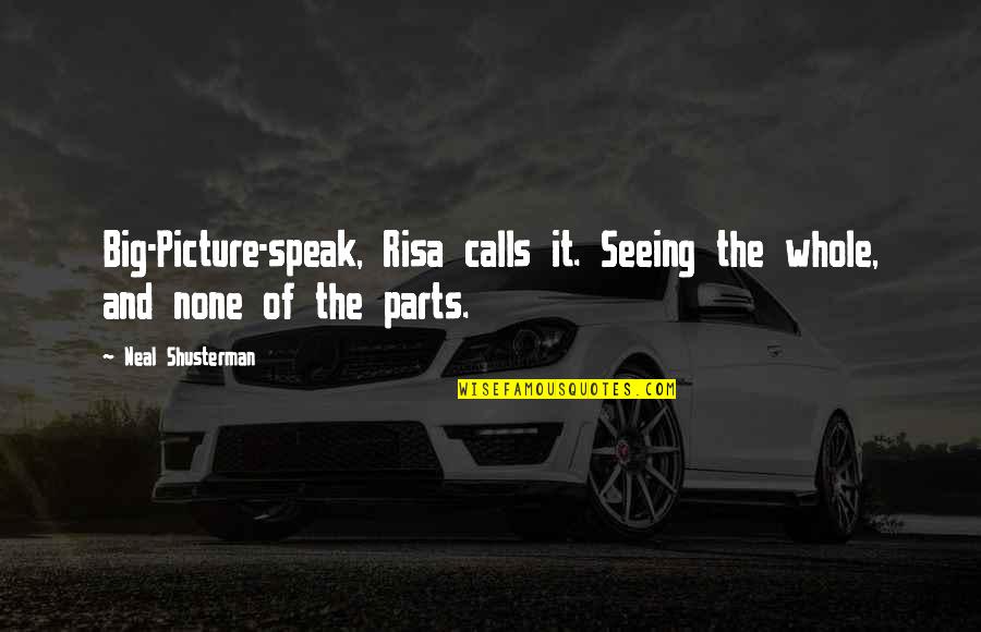 The Whole Picture Quotes By Neal Shusterman: Big-Picture-speak, Risa calls it. Seeing the whole, and