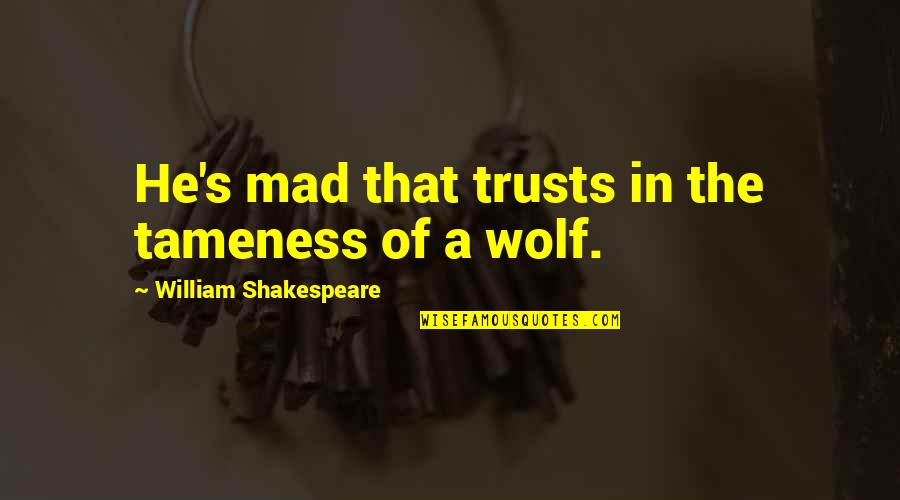 The Wolf Quotes By William Shakespeare: He's mad that trusts in the tameness of