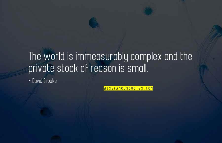 The World Is Too Small Quotes By David Brooks: The world is immeasurably complex and the private