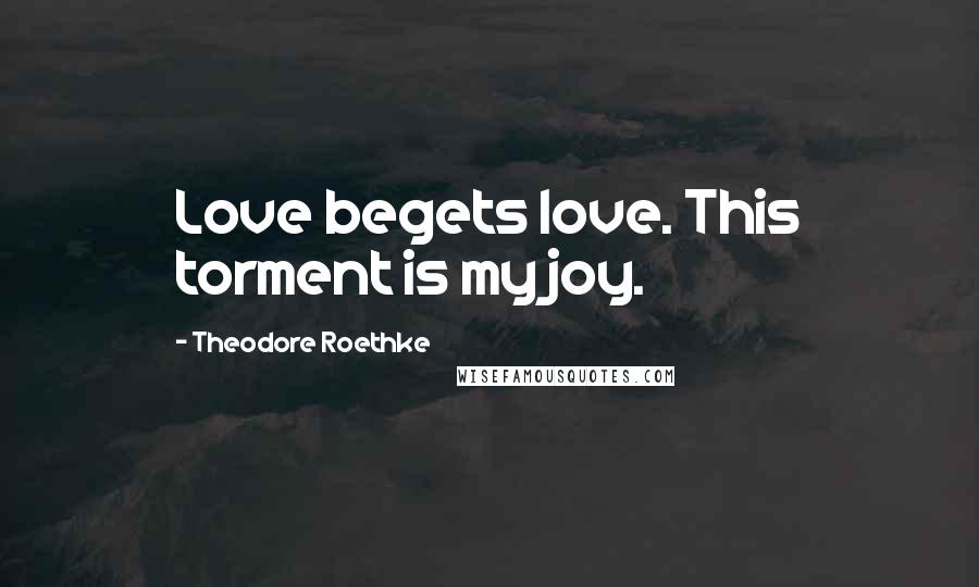 Theodore Roethke quotes: Love begets love. This torment is my joy.