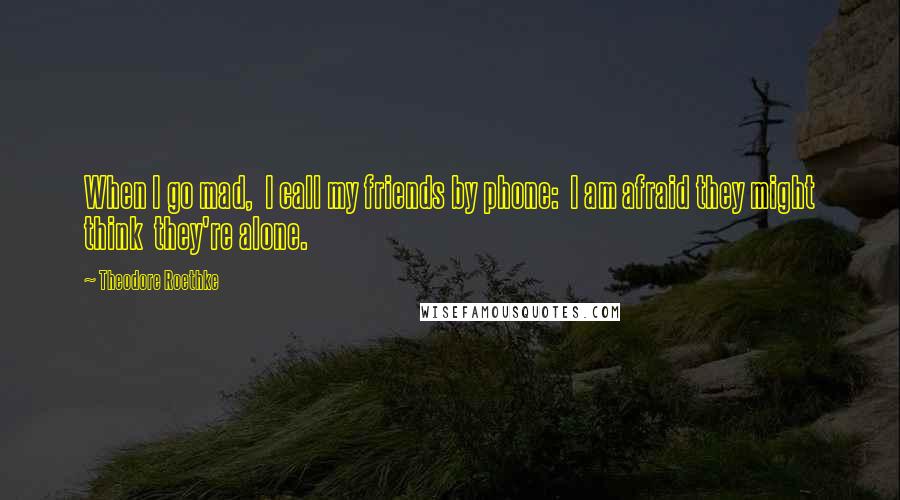 Theodore Roethke quotes: When I go mad, I call my friends by phone: I am afraid they might think they're alone.