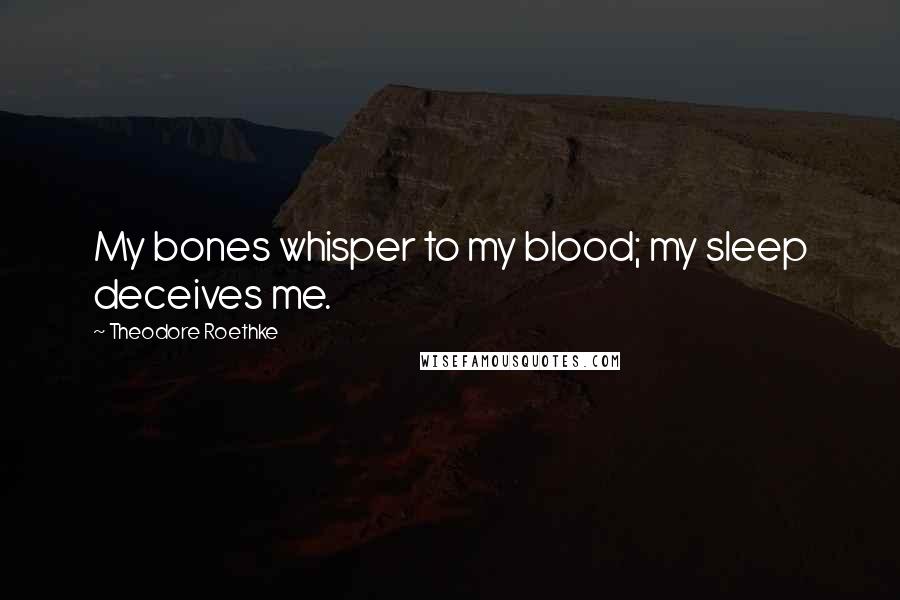 Theodore Roethke quotes: My bones whisper to my blood; my sleep deceives me.