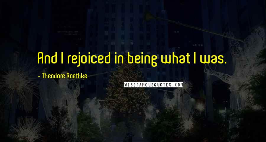 Theodore Roethke quotes: And I rejoiced in being what I was.