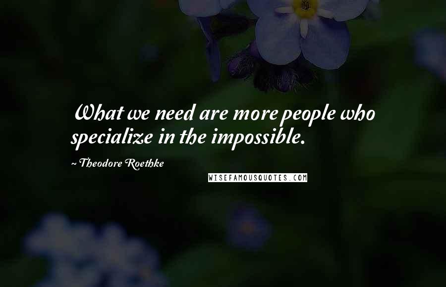Theodore Roethke quotes: What we need are more people who specialize in the impossible.