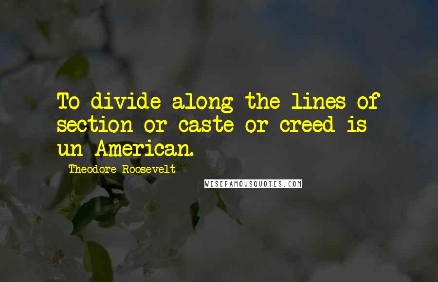 Theodore Roosevelt quotes: To divide along the lines of section or caste or creed is un-American.