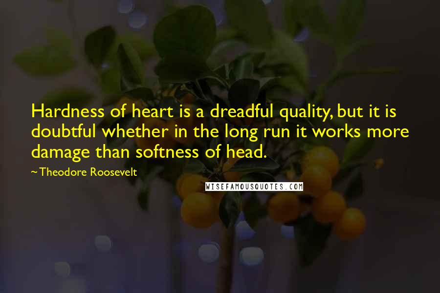 Theodore Roosevelt quotes: Hardness of heart is a dreadful quality, but it is doubtful whether in the long run it works more damage than softness of head.
