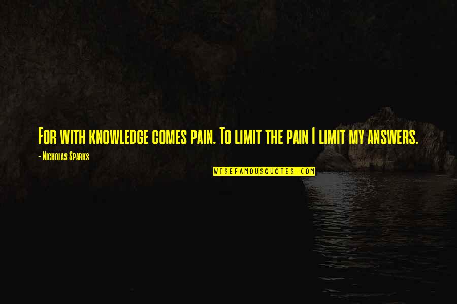 Theologically Instructive Painting Quotes By Nicholas Sparks: For with knowledge comes pain. To limit the Theologically Instructive Painting Quotes By Nicholas Sparks: For with knowledge comes pain. To limit the