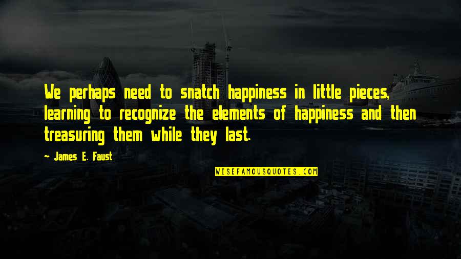Theraphy Quotes By James E. Faust: We perhaps need to snatch happiness in little