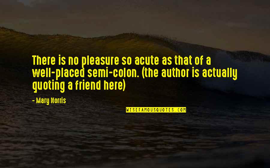 There Is No Friend Quotes By Mary Norris: There is no pleasure so acute as that