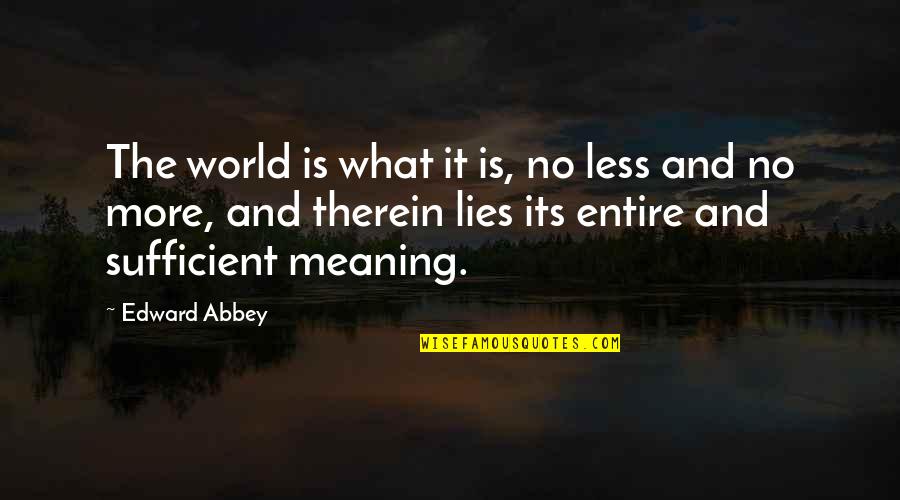 Therein Quotes By Edward Abbey: The world is what it is, no less