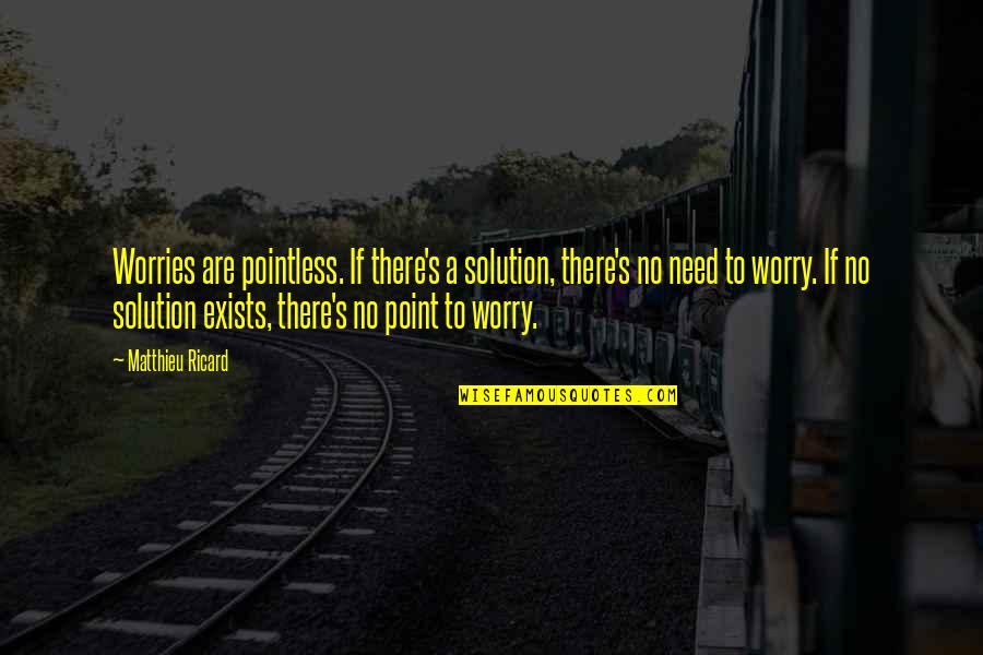 There's A Point Quotes By Matthieu Ricard: Worries are pointless. If there's a solution, there's