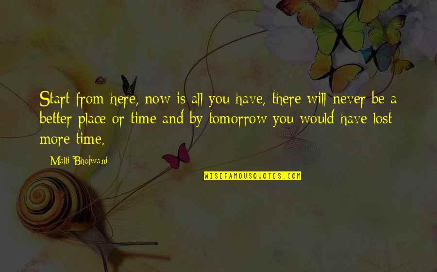 There's A Time And Place Quotes By Malti Bhojwani: Start from here, now is all you have,