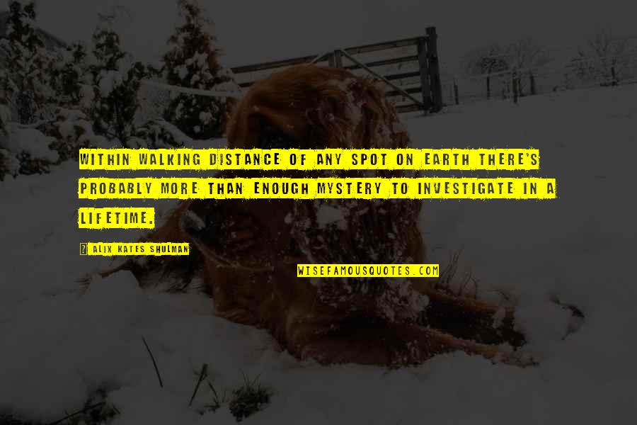There's More To Life Quotes By Alix Kates Shulman: Within walking distance of any spot on Earth
