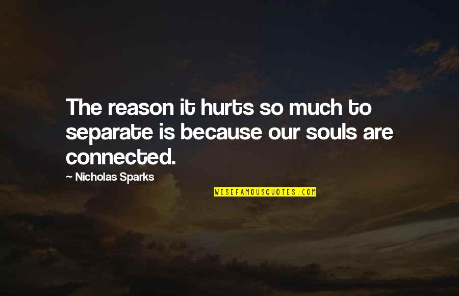 There's No Reason To Be Sad Quotes By Nicholas Sparks: The reason it hurts so much to separate