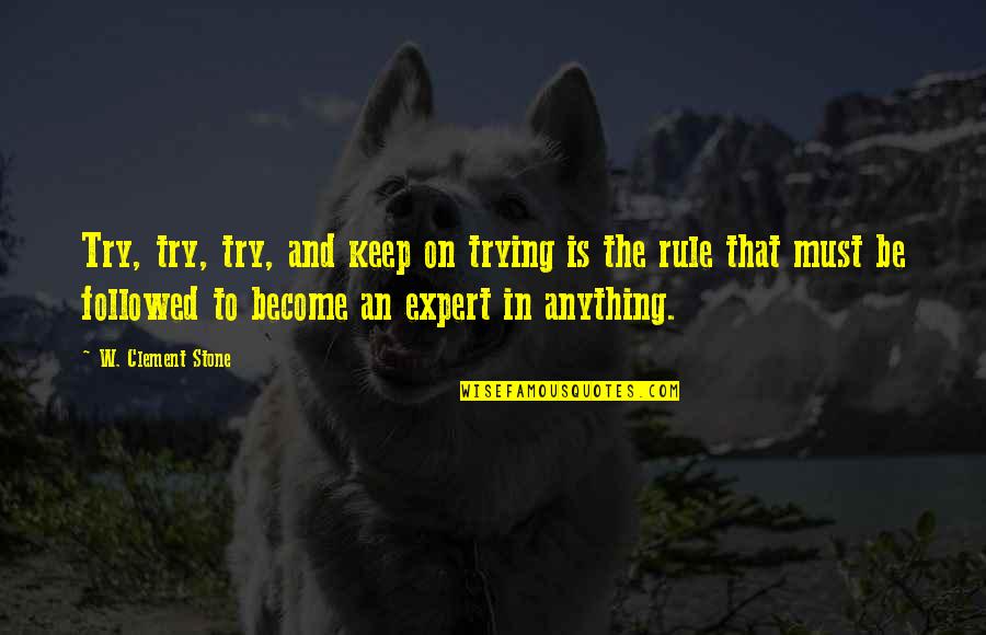 Therriault Dog Quotes By W. Clement Stone: Try, try, try, and keep on trying is