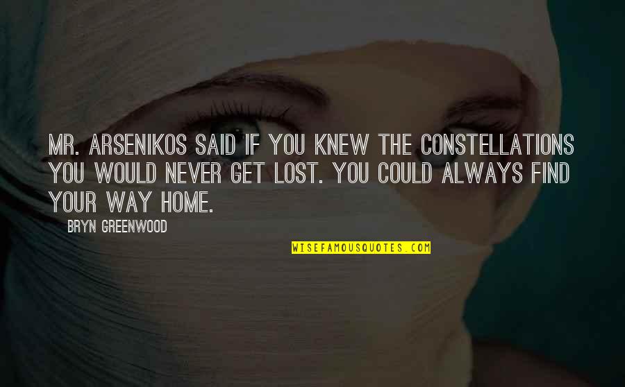 Thevaram Thirumurai Quotes By Bryn Greenwood: Mr. Arsenikos said if you knew the constellations Thevaram Thirumurai Quotes By Bryn Greenwood: Mr. Arsenikos said if you knew the constellations
