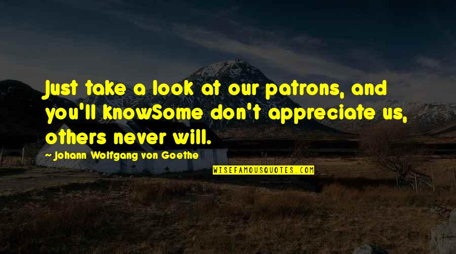 They Don't Appreciate Quotes By Johann Wolfgang Von Goethe: Just take a look at our patrons, and