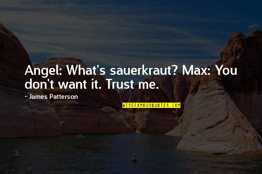 They Don't Trust Me Quotes By James Patterson: Angel: What's sauerkraut? Max: You don't want it.