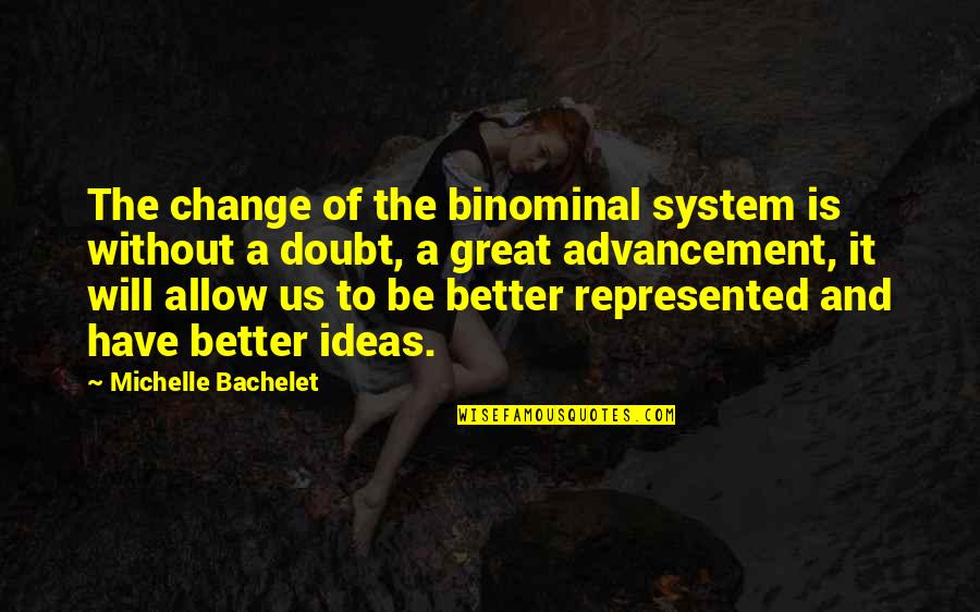 They Will Doubt You Quotes By Michelle Bachelet: The change of the binominal system is without They Will Doubt You Quotes By Michelle Bachelet: The change of the binominal system is without