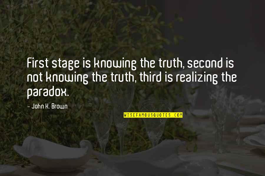 Thiagos Charger Quotes By John K. Brown: First stage is knowing the truth, second is Thiagos Charger Quotes By John K. Brown: First stage is knowing the truth, second is