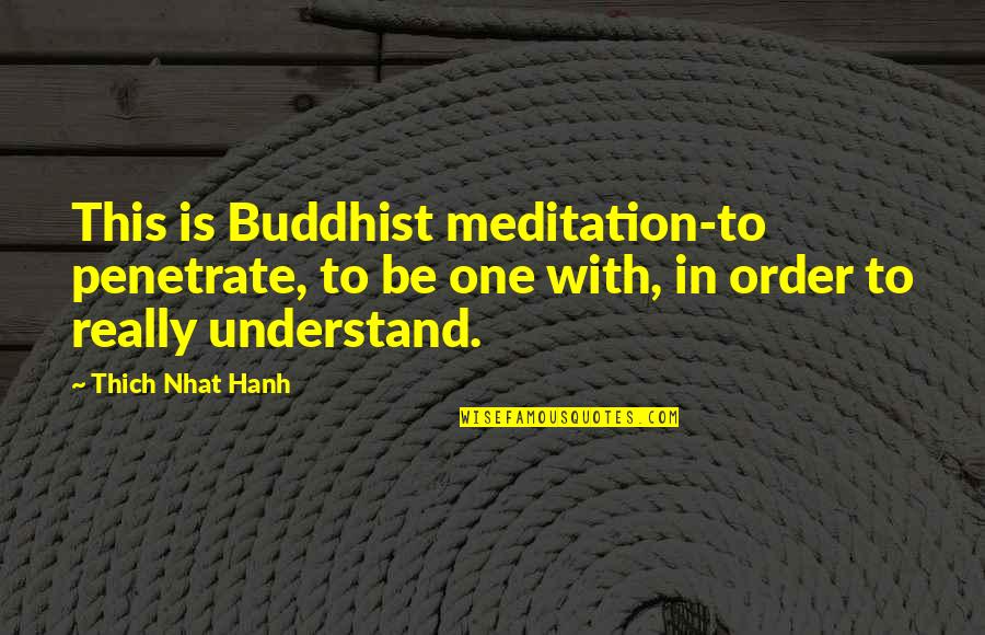 Thich Quotes By Thich Nhat Hanh: This is Buddhist meditation-to penetrate, to be one