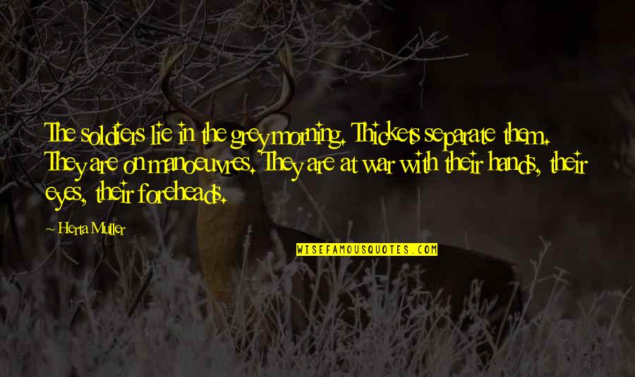 Thickets Inc Quotes By Herta Muller: The soldiers lie in the grey morning. Thickets Thickets Inc Quotes By Herta Muller: The soldiers lie in the grey morning. Thickets