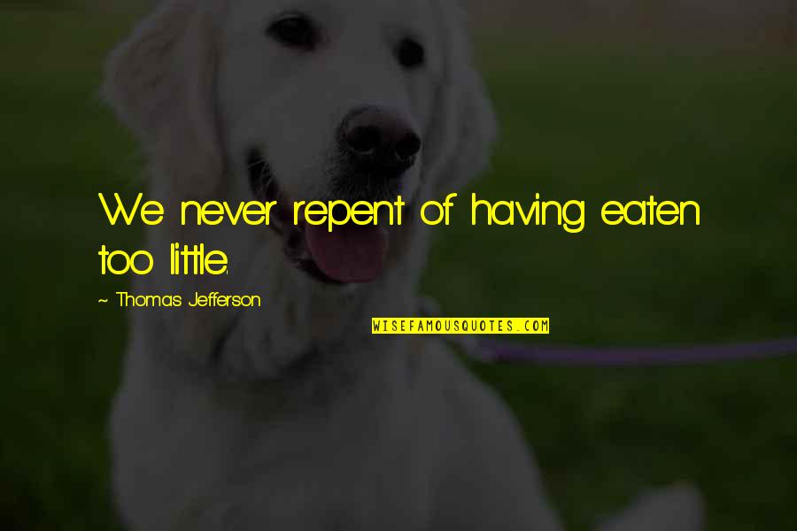 Thief Mechanist Quotes By Thomas Jefferson: We never repent of having eaten too little. Thief Mechanist Quotes By Thomas Jefferson: We never repent of having eaten too little.