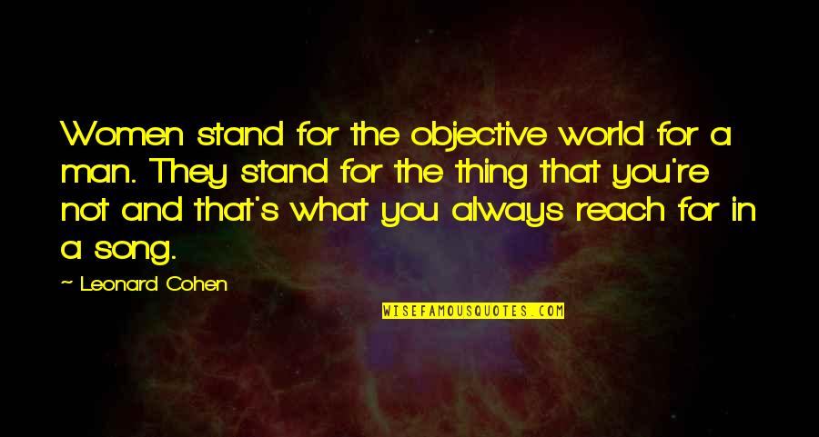 Thing For Women Quotes By Leonard Cohen: Women stand for the objective world for a