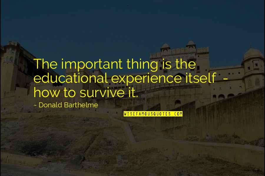 Thing How Quotes By Donald Barthelme: The important thing is the educational experience itself