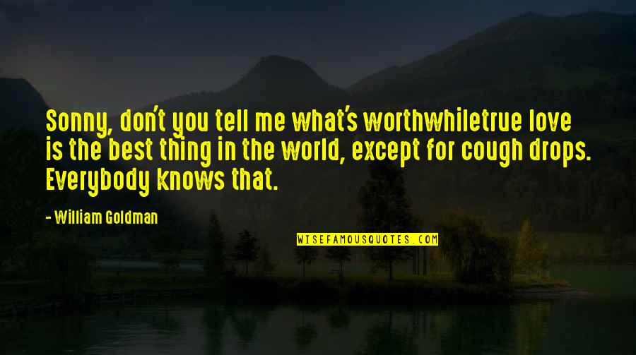 Thing Not To Tell Quotes By William Goldman: Sonny, don't you tell me what's worthwhiletrue love