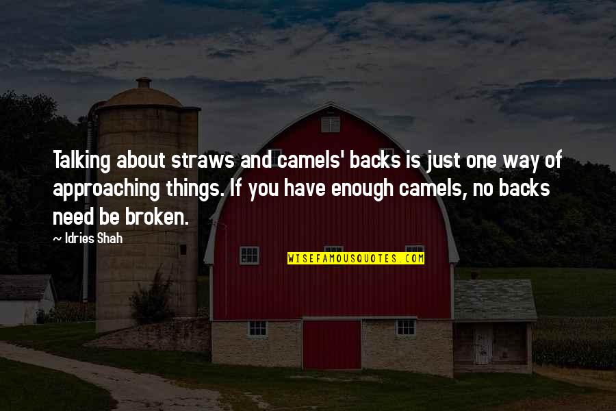 Things Are Broken Quotes By Idries Shah: Talking about straws and camels' backs is just