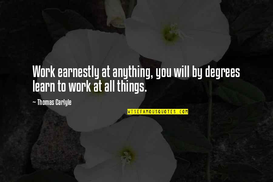 Things Fall Apart Character Quotes By Thomas Carlyle: Work earnestly at anything, you will by degrees