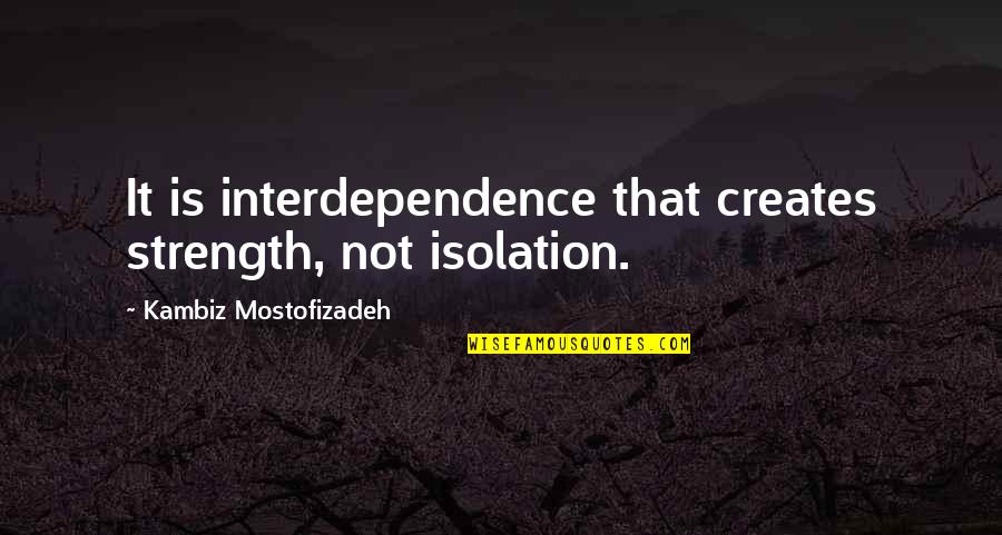 Things Happen For A Reason Picture Quotes By Kambiz Mostofizadeh: It is interdependence that creates strength, not isolation.