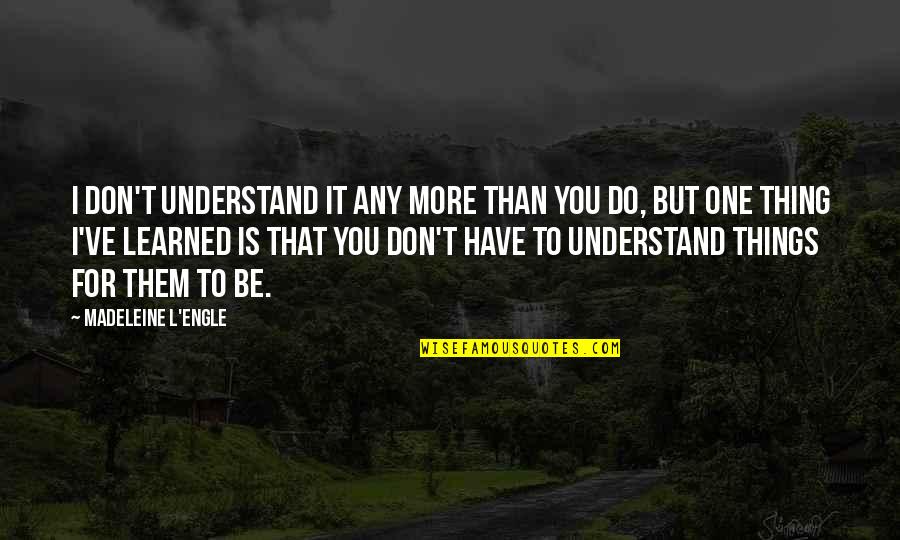 Things I've Learned Quotes By Madeleine L'Engle: I don't understand it any more than you