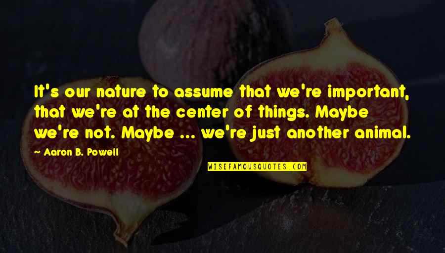 Things Of That Nature Quotes By Aaron B. Powell: It's our nature to assume that we're important, Things Of That Nature Quotes By Aaron B. Powell: It's our nature to assume that we're important,