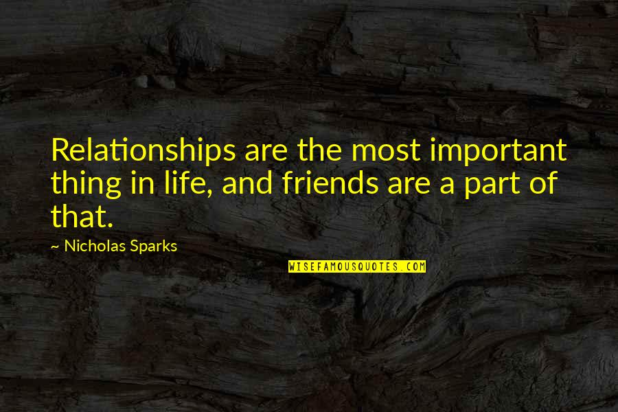 Things That Are Important In Life Quotes By Nicholas Sparks: Relationships are the most important thing in life,