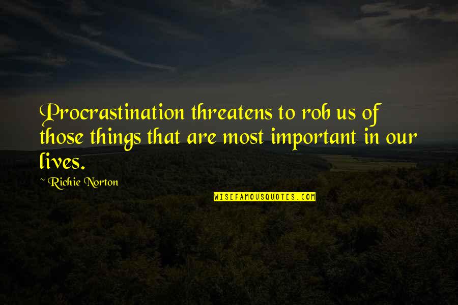 Things That Are Important In Life Quotes By Richie Norton: Procrastination threatens to rob us of those things