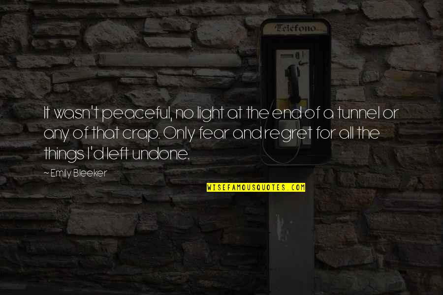 Things We Regret Quotes By Emily Bleeker: It wasn't peaceful, no light at the end