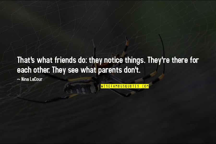 Things You Do For Friends Quotes By Nina LaCour: That's what friends do: they notice things. They're