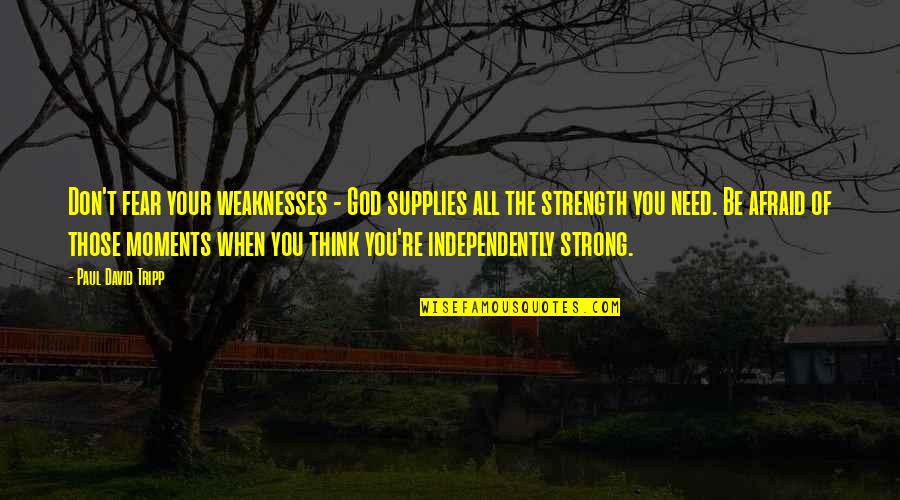 Think Independently Quotes By Paul David Tripp: Don't fear your weaknesses - God supplies all Think Independently Quotes By Paul David Tripp: Don't fear your weaknesses - God supplies all